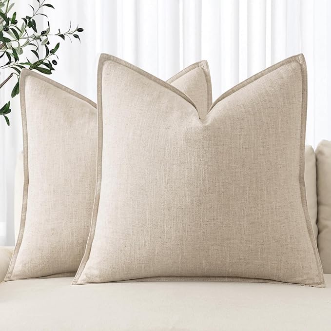 MIULEE Decorative Linen Pillow Covers 20x20 Inch Natural Beige Boho Farmhouse Neutral Christmas Couch Throw Pillows for Bed Pack of 2 Accent Modern Pillowcase Sofa Livingroom Home Decor
