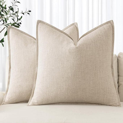 MIULEE Decorative Linen Euro Sham Pillow Covers 22x22 Inch Natural Beige Boho Farmhouse Neutral Christmas Couch Throw Pillows for Bed Pack of 2 Accent Modern Pillowcase Sofa Livingroom Home Decor