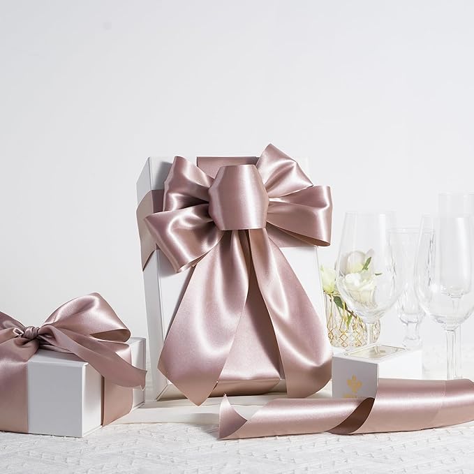 MEEDEE Dark Pink Satin Ribbon Lux Double Faced Satin Ribbon 3 Inch Wide Dusty Rose Ribbons by 10 Yards Pink Silk Ribbons for Crafts, Christmas Tree Decoration, Flower Bouquet, Weddings