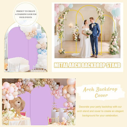 FUHSY Set of 3 Metal Backdrop Stand with Wedding Arch Cover 7.2FT, 6.6FT, 6FT Spandex Lavender Arch Backdrop Stand Cover Balloon Arch Frame Stand Backdrop for Birthday Party Bridal Baby Shower Decor