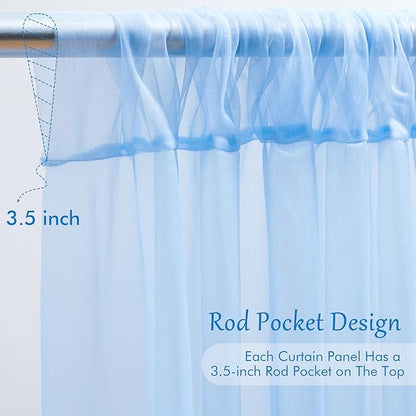 20×10ft Blue Tulle Backdrop Curtain with Lights String for Parties, Sheer Photo Backdrop Curtains for Wedding Party Photography Background