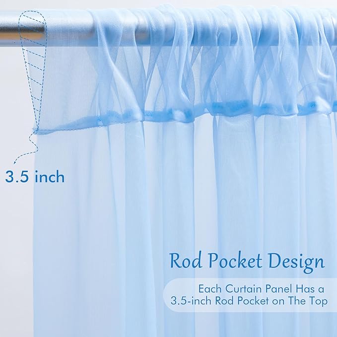 10x8ft Baby Blue Tulle Backdrop Curtain with Lights String for Parites, Sheer Backdrop Curtains for Wedding Baby Shower Birthday Party Photo Shoot Decorations