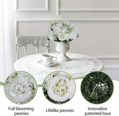 BLOSMON Flower Balls for Table Centerpieces: 2pc 9.5 Inch White Artificial Peony Floral Arrangement Bouquet Dinning Table Decoration Easy Use Kissing Ball for Home Party Decor