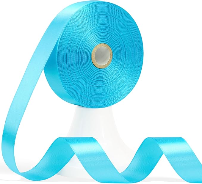 60 Yards Turquoise Blue Satin Ribbon 7/8 Inch, Solid Polyester Fabric Ribbon for Gift Wrapping, Crafts, Flower Bouquet, Wedding, Baby Shower, Easter, Christmas, Halloween