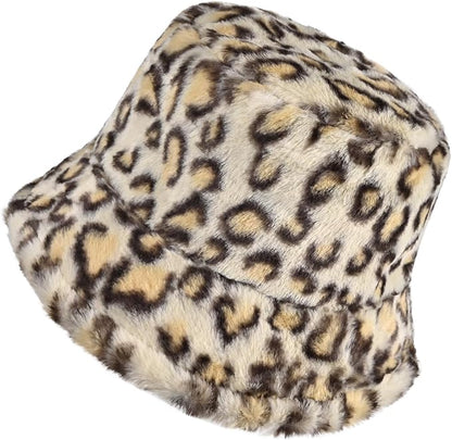 Winter Soft Faux Fur Plush Bucket Hat, Lovely Fisherman Cap, Fashion Outdoor Thick Warm Sun Cap for Women