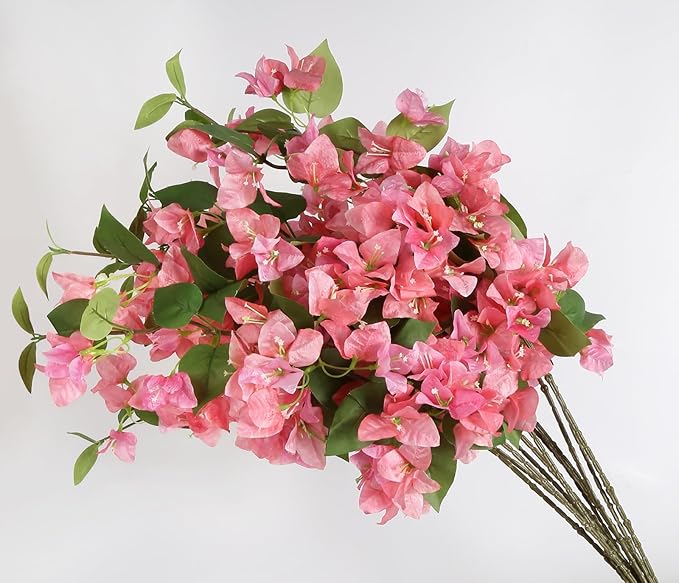 12pcs Silk Bougainvillea Artificial Flowers 31.5" Fake Bougainvillea Stems Glabra Climbing Faux Bougainvillea Flower Tree Branches for Home Garden Decor Wedding Table Centerpieces (Pink)