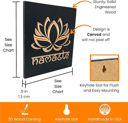 Namaste Lotus Flower Wall Decor - Choice of Colors and Sizes | Carved Wooden Zen Wall Decoration, Meditation Room Art, Namaste Decor for Wall, Yoga Studio, Pooja Room, Alter | True Stock Studios