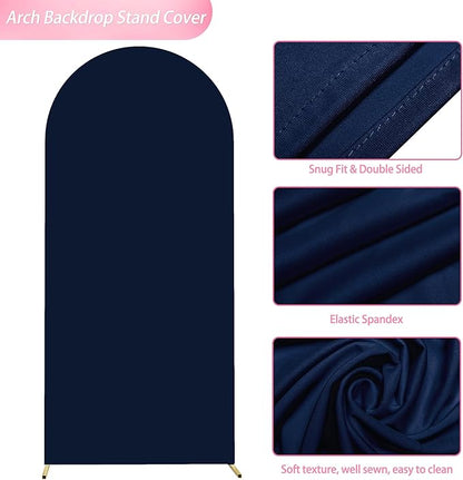 Wokceer 6FT Wedding Arch Cover Spandex Fitted Wedding Arch Stand Covers Round Top Navy Blue Chiara Arch Cover for Birthday Party Ceremony Banquet Decor