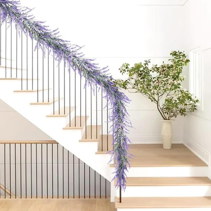 Spring Summer Lavender Garland, 6Ft Purple Lavender Artificial Garland, All Year Lavender Garlands for Farmhouse Wedding Mantle Arch Porch Stair Table Indoor Door Home Decor (1)