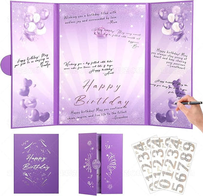 Puple Gold Birthday Party Decorations,18" x 12" Creative Birthday Decorations Guest Sign in Book Alternative, for Men and Women of All Ages, Happy Birthday Party Supplies