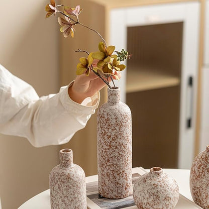 Modern Ceramic Vase Set, Neutral Colors, Decorative Vases for Home Decor, 4 Piece Collection (Stone)