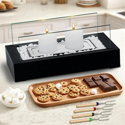 DIY S'Mores Maker with 4pcs of Roasting Sticks - US Patent Design - Unique Hurricane Candle Holder for 2.5 inch Pillar Candle, Home Decoration Gift & Housewarming Gift, Fun for Friday Nights