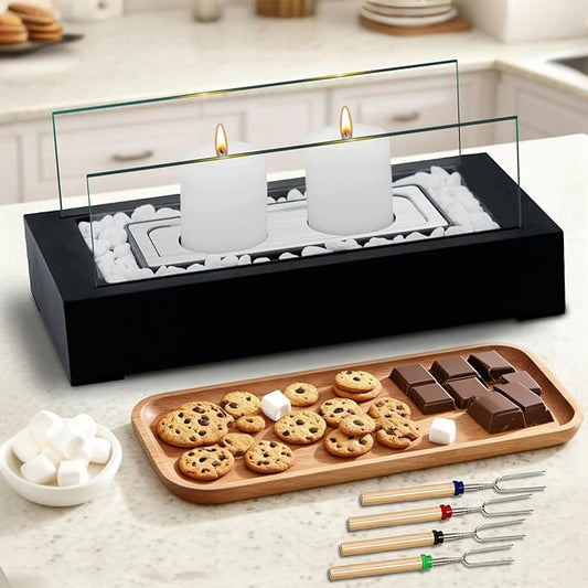 DIY S'Mores Maker with 4pcs of Roasting Sticks - US Patent Design - Unique Hurricane Candle Holder for 2.5 inch Pillar Candle, Home Decoration Gift & Housewarming Gift, Fun for Friday Nights