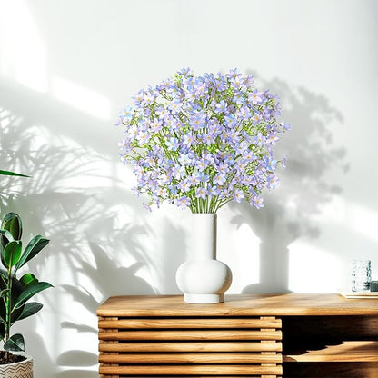 Artificial Flowers 8PCS Silk Flowers with Long Stems, Fake Flowers Bulk Fake Babys Breath, Royal Blue Flowers for Tall Vase Outdoor Garden Wedding Party Home Table (Purple, 8PCS)