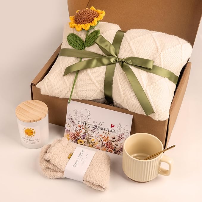 Sending Sunshine Sunflower, Thinking of You Care Package Unique Gift Baskets for Women, Best Friend Birthday and Get Well Soon