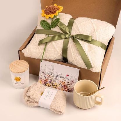 Sending Sunshine Sunflower, Thinking of You Care Package Unique Gift Baskets for Women, Best Friend Birthday and Get Well Soon