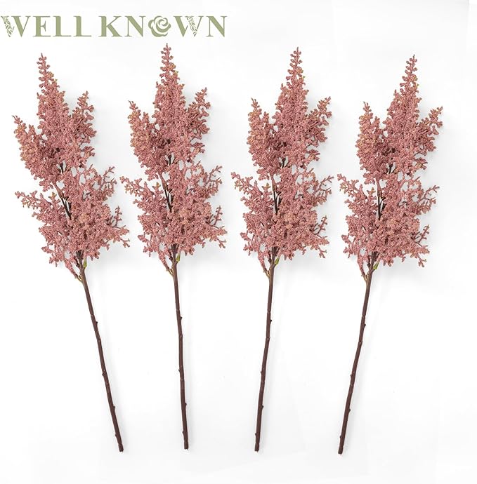 WELL KNOWN 4 Pcs Glitter Artificial Cedar Spray 19.5" Pink Floral Picks Faux Cedar Pine Branches Stems, DIY Pink Floral Arrangements for Home Vase Wedding Wreath Xmas Tree Holiday Decoration & Gift