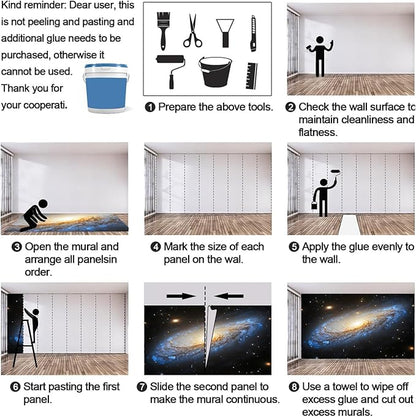Spiral Galaxy Wall Mural, Outer Space 3D Wall Murals, Universe Wallpaper Mural, for Living Room Bedroom Large Wallpaper Indoor Decor 197" W x124.8 H