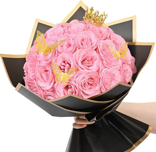 36+20 Glitter Roses Bouquet, DIY Fake Flowers Bouquet, Craft the Initials of Your Loves' Name with Artificial Rose Bouquet for Valentines, Anniversary, Wedding, Mothers Day Gifts, Pink & White