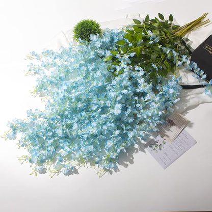 12 Pack Artificial Flowers Silk Wisteria Vine Ratta Hanging Flower (Sky Blue)