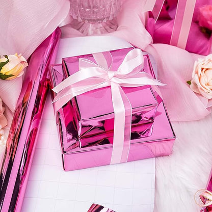 Merture Dark Pink Wrapping Paper Roll - 17 In X 33 Ft(46.5 sq.ft.) Metallic Dark Pink Solid Color Gift Wrap with Grid Cutting Lines for Valentines Day, Mothers Day, Wedding, Baby Shower, Birthday, Christmas