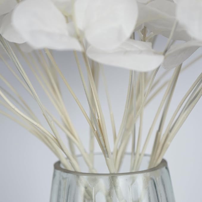 19" Faux Flowers Artificial Silk Silver Dollar Eucalyptus Stems Fake Plant for Vase Home Wedding Decor 3 Pcs (White)