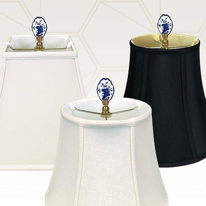 Royal Designs, Inc. Blue & White Porcelain Oval Birds Design Finial for Lamp Shade, Polished Brass