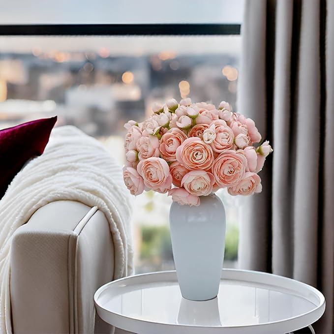 24 Pcs Ranunculus Artificial Flowers 10.5", Mini Faux Silk Ranunculus with Stem, Fake Flowers for Home Decor Indoor Wedding Bouquets Centerpieces (Blush Pink)