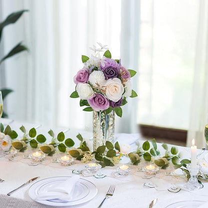 BLOSMON Artificial Flowers Ball Wedding Centerpieces 2 Pcs Lilac Rose Artificial Flower Center Pieces Decoration for Table Silk Kissing Ball Faux Floral Bouquet Arrangements for Home Party DIY Decor