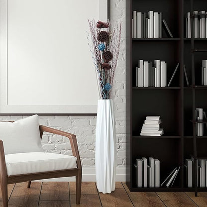 White Floor Ceramic Vase 28 Inches Tall Flower Holder Decorative Large Vases for Table Centerpieces Shelf Home Decor Living Room Branches Sky-Dried Flower Arrangement Simple Decorative