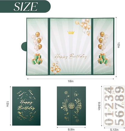 Green Gold Birthday Party Decorations,18" x 12" Creative Birthday Decorations Guest Sign in Book Alternative, for Men and Women of All Ages, Happy Birthday Party Supplies