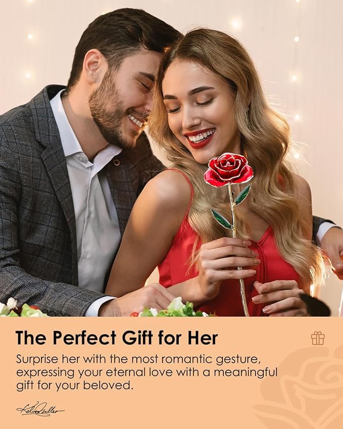24K Gold Dipped Rose – Handpicked Real Rose Preserved in 24K Gold – Passionate, One-of-a-Kind Romantic Gift for Her – Ideal for Birthday, Anniversary, Mother’s Day, Valentine’s Day (Red)