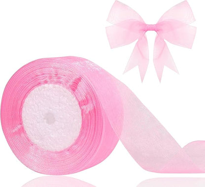 1.5 inch Sheer Organza Ribbon Pink Chiffon Ribbon for Gift Wrapping Christmas Halloween Decoration Wedding Bouquet Crafts 50 Yards
