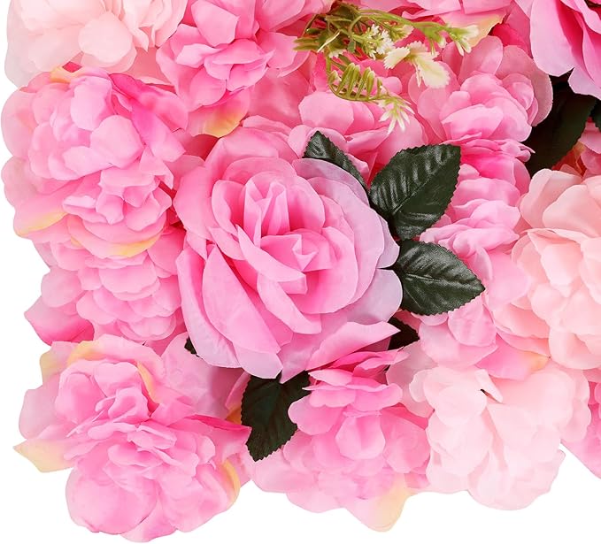 Pink Flower Wall Flower Backdrop Artificial Flower Wall Backdrop 3D Floral Panels for Home Party Wedding Room Decoration 12 Pcs (60x40cm/Deep Pink)