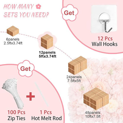 Artificial Flower Wall 5ftx3.74ft Peach Floral Backdrop Wedding Wall Panel Fake Background for Balloon Party Baby Shower Birthday Bridal Decorations