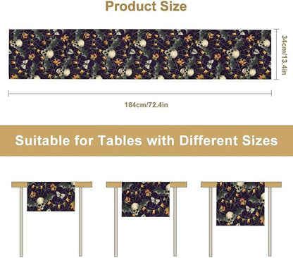 Gothic Table Runner,Vintage Moth Skull Bat Print Table Runner for Home Kitchen Table Dining Garden Farmhouse Wedding Party Decor 13x90 Inch