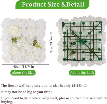 3D Flower Wall Backdrop - 12Pcs Artificial Flower Wall Panel 15 * 15inch Decoration White Roses Wall for Home Party Wedding Anniversary Birthday