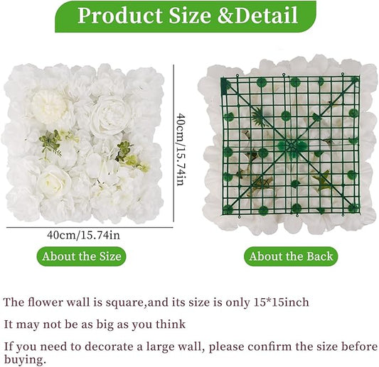 3D Flower Wall Backdrop - 12Pcs Artificial Flower Wall Panel 15 * 15inch Decoration White Roses Wall for Home Party Wedding Anniversary Birthday