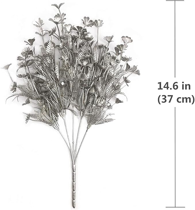 PASYOU Christmas Artificial Plants Decoration, Plastic Grass Faux Shrubs Simulation Flower Leaves Indoor Outdoor Home Garden Planter Filler Party Hotel Verandah Wedding DIY Decor - Silver 2 Pack