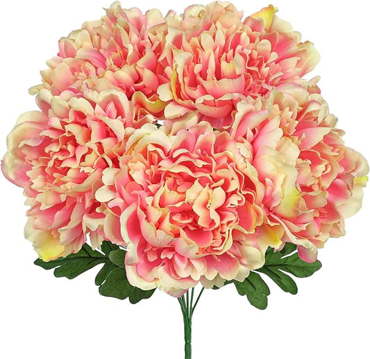 Briful Artificial Peony Flowers Bouquet 15.7" Faux Silk Peonies Floral Arrangement Fake Flower Stems for Home Office Wedding Party Table Vase Centerpiece Decor(Peach Pink)