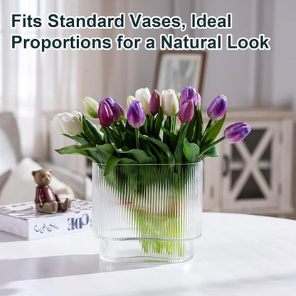 20PCS Fake Tulips Artificial Tulip Silk Flowers Fake PU Bouquet Artificial Flowers Faux Flowers with Gift Box Soft Faux Tulips Bouquets Arrangements for Party Wedding Home
