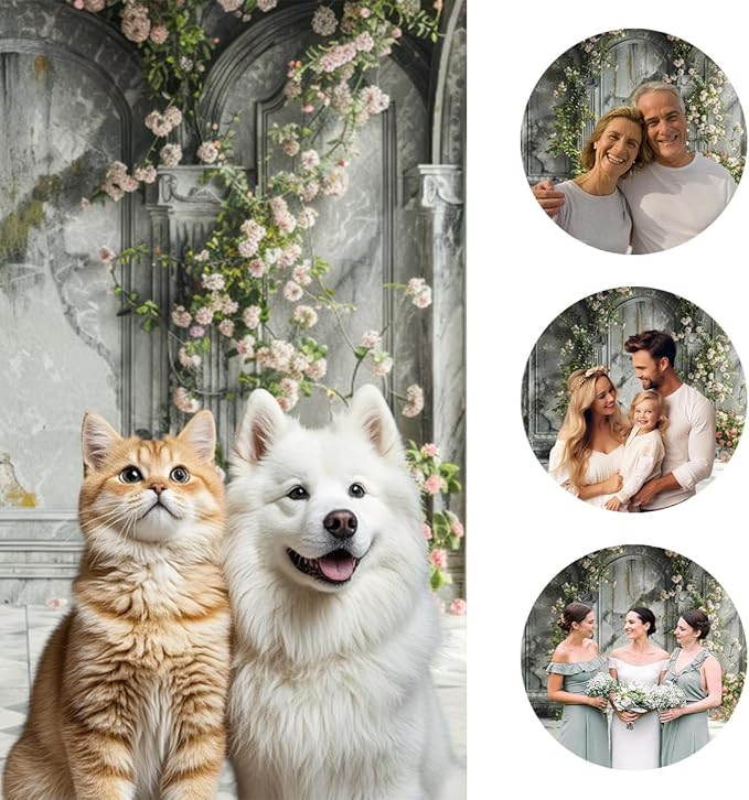 7x5ft Countryside Wedding Flowers Backdrop Vintage Pink Wildflower Old Palace Wall Photography Background for Valentines Day Bridal Shower Birthday Mothers Day Princess Couples Portraits