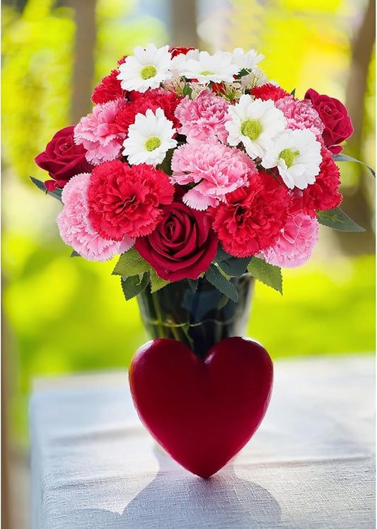 HUAESIN Artificial Valentine Flowers Pink Red Valentines Bouquet with Silk Carnations Velvet Roses Valentines Day Decor Flower Arrangements for Table Centerpieces Bedroom Dining Room