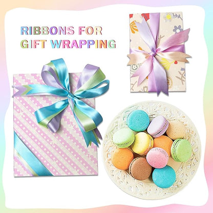 150 Yards Macaron Satin Ribbon 1-1/2 Inch 6 Rolls Assortment Ribbons for Crafts Gift Wrapping Flower Bouquet Wedding Invitations Birthday Party Festival Decoration Hair Bows