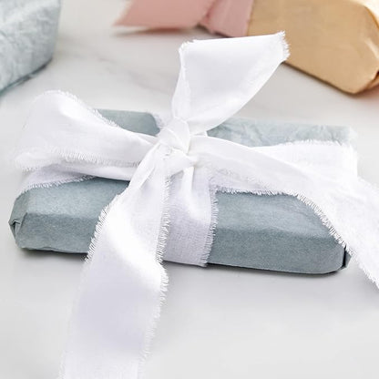 Navy Blue White Ribbon 1-1/2 x 15 Yards Handmade Cotton Frayed Fringe Fabric Ribbons for Crafts Flower Bouquets Wedding Baby Shower Home DIY Decor