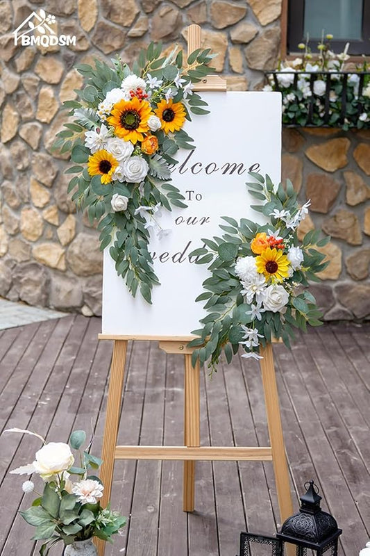Wedding Arch Faux Flowers Set of 2 Greenery Garland for Wedding Decor Ceremony and Reception Backdrop Decoration (Sunflower)