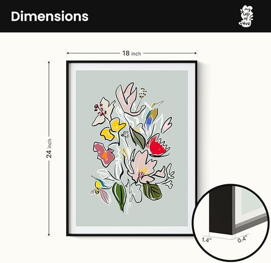 Abstract Floral Framed Wall Art for Bedroom, Colorful Botanical Canvas Prints, Hummingbird Painting Picture, Flower and Bird Wall Decor for Living Room Apartment Dorm Gallery, Hand-drawn Style Canvas Wall Art, Gifts for Friends & Family – 24" x 18"
