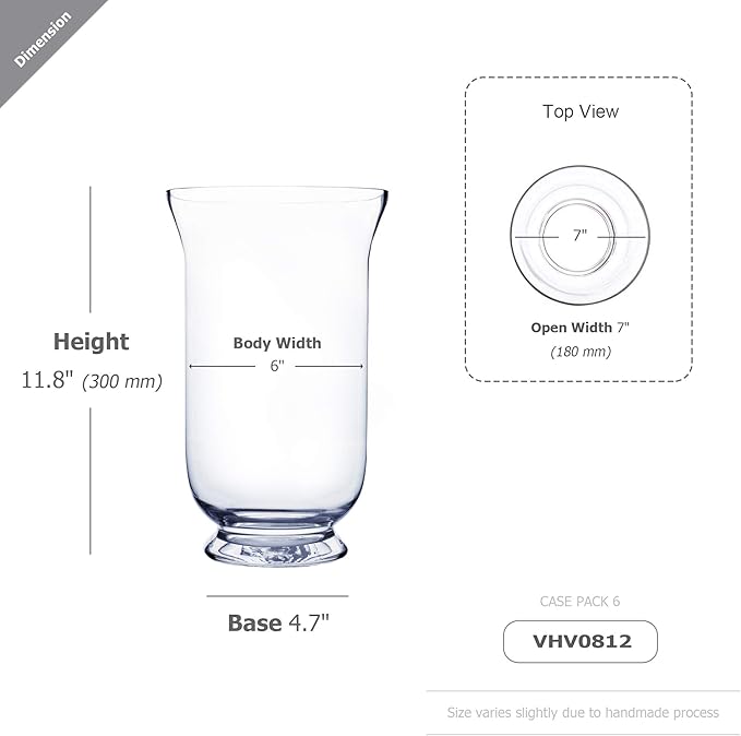 WGV Unique Bouquet Vase, 7" W, 12" H, Clear Short Hurricane Glass Candle Holder, Floral Planter Terrarium, Home Wedding Event Decor, 1 Piece (VHV0812)