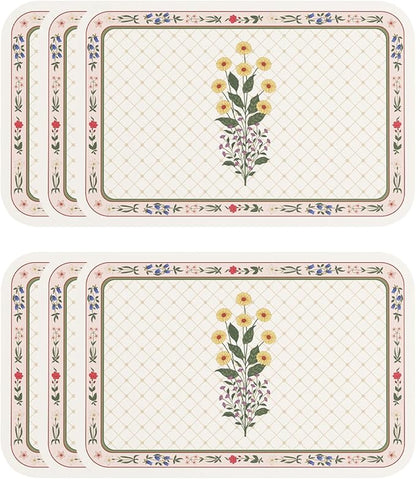 ISAENNE Floral Rectangle PVC Placemats Set of 6, Yellow Daisy Pattern Placemat, Waterproof and Heat-Resistant,Decoration for Kitchen,Dining, Parties, Holiday,12"*17"