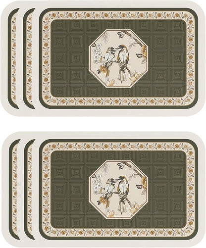 ISAENNE PVC Placemats Set of 6,Rectangular Flower and Bird Print Placemats, Waterproof and Heat-Resistant Place Mats,Decoration for Kitchen, Dining, Parties, Holiday,12"*17"